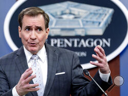 Pentagon spokesman John Kirby speaks during a briefing at the Pentagon in Washington, Wednesday, Feb. 2, 2022.(AP Photo/Andrew Harnik)