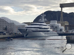 FILE - The yacht Amore Vero is docked in the Mediterranean resort of La Ciotat, France, Thursday, March 3, 2022. French authorities have seized the yacht linked to Igor Sechin, a Putin ally who runs Russian oil giant Rosneft, as part of EU sanctions over Russia's invasion of Ukraine. The boat arrived in La Ciotat on Jan. 3 for repairs and was slated to stay until April 1 and was seized to prevent an attempted departure. (AP Photo/Bishr Eltoni, File)