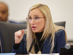 FILE - Democratic Sen. Lauren Book speaks in favor of her amendment to SB 146, a proposed abortion bill in the Florida Senate, Wednesday, Feb. 2, 2022, in Tallahassee, Fla. Abortions after 15 weeks would be banned in Florida under a proposal Republicans senators sent to Gov. Ron DeSantis. The GOP-controlled Senate gave final passage to the bill Thursday, March 3, 2022. (Alicia Devine/Tallahassee Democrat via AP, File)