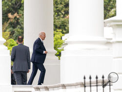 President Joe Biden arrives at the White House in Washington, Monday, April 25, 2022, after spending the weekend in Wilmington, Del. (AP Photo/Andrew Harnik)