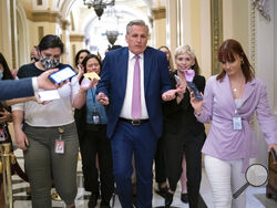 House Minority Leader Kevin McCarthy, R-Calif., heads to his office surrounded by reporters after House investigators issued a subpoena to McCarthy and four other GOP lawmakers as part of their probe into the violent Jan. 6 insurrection, at the Capitol in Washington, Thursday, May 12, 2022. The House Select Committee on the January 6 Attack has been investigating McCarthy's conversations with then-President Donald Trump the day of the attack and meetings that the four other lawmakers had with the White Hous