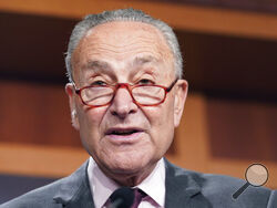 Senate Majority Leader Chuck Schumer of N.Y., speaks during a news conference Friday, Aug. 5, 2022, at the Capitol Hill in Washington. (AP Photo/Mariam Zuhaib)