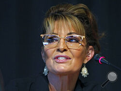 FILE - Sarah Palin, a Republican seeking the sole U.S. House seat in Alaska, speaks during a forum for candidates May 12, 2022, in Anchorage, Alaska. Palin is in two elections on Tuesday, Aug. 16. She is one of three candidates in a special election vying to fill the remainder of U.S. Rep. Don Young's term after he died in March. She's also in the U.S. House primary, seeking a full two-year term. (AP Photo/Mark Thiessen, File)