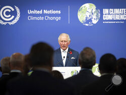 FILE - Britain's then-Prince Charles addresses a Commonwealth Leaders' Reception, at the COP26 Summit, at the SECC in Glasgow, Scotland, Nov. 2, 2021. Now that he's monarch, King Charles III — one of Britain's most prominent environmental voices — will be have to be more careful with his words. (Stefan Rousseau/Pool Photo via AP)