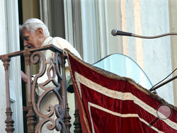 FILE - Pope Benedict XVI leaves after greeting the faithful from the balcony window of the papal summer residence of Castel Gandolfo, the scenic town where he spent his first post-Vatican days and made his last public blessing as pope, Feb. 28, 2013. Pope Emeritus Benedict XVI's death has hit Castel Gandolfo's "castellani" particularly hard, since many knew him personally, and in some ways had already bid him an emotional farewell when he uttered his final words as pope from the palace balcony overlooking t