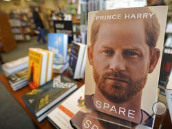 Copies of the new book by Prince Harry called "Spare" are displayed at Sherman's book store in Freeport, Maine, Tuesday, Jan. 10, 2023. Prince Harry's memoir provides a varied portrait of the Duke of Sussex and the royal family. (AP Photo/Robert F. Bukaty)