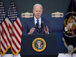resident Joe Biden speaks about the Chinese surveillance balloon and other unidentified objects shot down by the U.S. military, Thursday, Feb. 16, 2023, in Washington. (AP Photo/Evan Vucci)