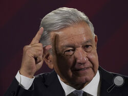 FILE - Mexican President Andres Manuel Lopez Obrador gives his regularly scheduled morning press conference at the National Palace in Mexico City, Feb. 28, 2023. Mexico’s president called anti-drug policies in the U.S. a failure Wednesday, March 15, 2023 and proposed a ban on using fentanyl in medicine. (AP Photo/Marco Ugarte, File)