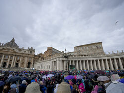FILE - People crowd St. Peter's Square at the Vatican as Pope Francis delivers his blessing as he recites the Angelus noon prayer from the window of his studio, Sunday, Feb. 26, 2023. A second high-ranking Holy See official told a Vatican court on Friday, March 17, 2023, that Pope Francis had authorized spending hundreds of thousands of euros in ransom payments to try to free a nun who was kidnapped by al-Qaida-linked militants in Mali.. (AP Photo/Andrew Medichini, FIle)