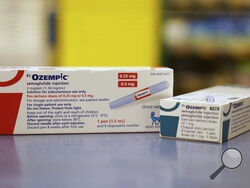 FILE - Diabetes drug Ozempic is shown at a pharmacy in Toronto on April 19, 2023. Drug shortages are growing in the United States, and experts see no clear path to resolving them. The FDA has tracked a shortage of the diabetes treatment Ozempic, which doctors also prescribe for weight loss, something celebrities and others on social media have touted. (Joe O'Connal/The Canadian Press via AP, File)