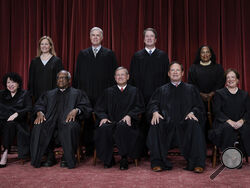 FILE - Members of the Supreme Court sit for a new group portrait following the addition of Associate Justice Ketanji Brown Jackson, at the Supreme Court building in Washington, Oct. 7, 2022. Bottom row, from left, Associate Justice Sonia Sotomayor, Associate Justice Clarence Thomas, Chief Justice of the United States John Roberts, Associate Justice Samuel Alito, and Associate Justice Elena Kagan. Top row, from left, Associate Justice Amy Coney Barrett, Associate Justice Neil Gorsuch, Associate Justice Brett
