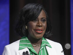 FILE - Philadelphia mayoral candidate Cherelle Parker takes part in a Democratic primary debate at the WPVI-TV studio in Philadelphia, April 25, 2023. A Democratic primary on Tuesday, May 16, that will likely determine who becomes Philadelphia’s next mayor could boost a progressive cause struggling to make a comeback after national setbacks, but with no clear front-runner it's just as likely to fortify the city's existing Democratic machine. (AP Photo/Matt Rourke, File)