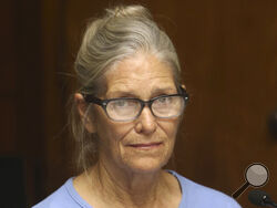 FILE - Leslie Van Houten attends her parole hearing at the California Institution for Women Sept. 6, 2017 in Corona, Calif. A California appeals court says Charles Manson follower Van Houten should be paroled. The appellate court's Tuesday, May 30, 2023, decision reverses an earlier decision by Gov. Gavin Newsom, who rejected her parole in 2020. His administration could appeal. (Stan Lim/Los Angeles Daily News via AP, Pool, File)