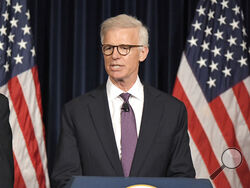  FILE - Washington Post publisher Fred Ryan speaks at the Ronald Reagan Presidential Library in Simi Valley, Calif., on July 22, 2018. Ryan is leaving the newspaper after nine years in charge. Newspaper owner Jeff Bezos announced Ryan’s departure in a memo to staff on Monday. He’ll continue as publisher and CEO for two more months.(AP Photo/Mark J. Terrill, File)