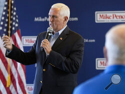 Republican presidential candidate former Vice President Mike Pence speaks at the Northside Conservatives Club Meeting, Wednesday, Aug. 30, 2023, in Ankeny, Iowa. (AP Photo/Charlie Neibergall)