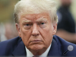 Former President Donald Trump sits in the courtroom before the continuation of his civil business fraud trial at New York Supreme Court, Tuesday, Oct. 3, 2023, in New York. Former President Donald Trump is in a New York court for the second day of his civil business fraud trial. A day after fiery opening statements, lawyers in the case are moving Tuesday to the plodding task of going through years' worth of Trump's financial documents. (AP Photo/Seth Wenig, POOL)