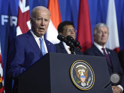 President Joe Biden speaks after the Indo-Pacific Economic Framework family photo at the Asia-Pacific Economic Cooperation summit, Thursday, Nov. 16, 2023, in San Francisco. (AP Photo/Godofredo A. Vásquez)
