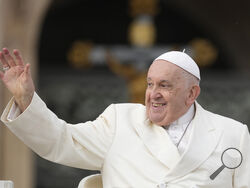 Pope Francis smiles as he waves faithful at the end of his weekly general audience in St. Peter's Square, at the Vatican, Wednesday, Nov. 22, 2023. (AP Photo/Andrew Medichini)