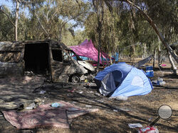 FILE - The site of a music festival near the border with the Gaza Strip in southern Israel, on Thursday, Oct. 12, 2023. Israeli officials say victim testimony and evidence gathered by rights groups indicate that Hamas militants carried out widespread sexual and gender-based crimes during their Oct. 7 attack in southern Israel. (AP Photo/Ohad Zwigenberg, File)