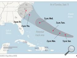 Map shows probable path of Hurricane Florence. 