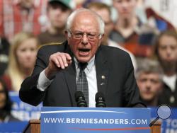 Democratic presidential candidate Sen. Bernie Sanders, I-Vt., speaks at a campaign rally in Laramie, Wyo., Tuesday, April 5, 2016. Sanders won the Democratic presidential primary in Wisconsin Tuesday. (AP Photo/Brennan Linsley)