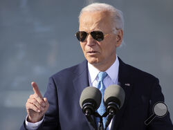 President Joe Biden speaks during an event about his Investing in America agenda, Tuesday, Oct. 29, 2024, at the Dundalk Marine Terminal in Baltimore. (AP Photo/Daniel Kucin Jr.)