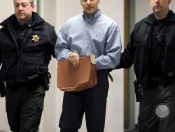 Hugo Selenski is led into the Luzerne County Courthouse, Wilkes-Barre, Pa., Wednesday, Feb. 18, 2015, for the second day of the penalty phase in his double murder trial. (AP Photo/The Citizens' Voice, Mark Moran)