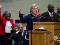 In this Sunday, March 13, 2016 file photo, Democratic presidential candidate Hillary Clinton speaks during service at Mount Zion Fellowship Church in Highland Hills, Ohio. (AP Photo/Carolyn Kaster) 