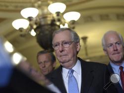 In this Sept. 13, 2016 file photo, Senate Majority Leader Mitch McConnell of Ky. arrives for a news conference on Capitol Hill in Washington. The Supreme Court has existed with its full complement of nine justices for close to 150 years, no matter who occupied the White House. Now some Republicans are suggesting that only a president from their political party can fill vacancies. (AP Photo/Susan Walsh, File)