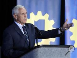 Indiana Gov. Mike Pence speaks during the Innovation Showcase, Thursday, July 14, 2016, in Indianapolis. (AP Photo/Darron Cummings)