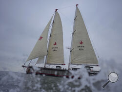 The sailboat 'Grain de Sail II' sails off Saint Malo, western France, Nov. 6, 2024. (AP Photo/Thibault Camus)