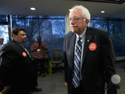Democratic presidential candidate Sen. Bernie Sanders, I-Vt., leaves a news conference where he was endorsed by members of the Communication Workers of America (CWA), Thursday, Dec. 17, 2015, at the CWA's headquarters in Washington. (AP Photo/Manuel Balce Ceneta)