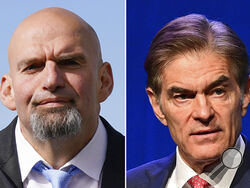 This combination of file photos shows Democratic Senate candidate, Pennsylvania Lt. Gov. John Fetterman, left, and Republican Senate candidate Dr. Mehmet Oz in 2022 photos. (AP Photo)