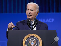 FILE - President Joe Biden speaks at the 115th NAACP National Convention in Las Vegas, July 16, 2024. Democrats at the highest levels are making a critical push for Biden to reconsider his election bid. Former President Barack Obama has privately expressed concerns to Democrats about Biden's candidacy. And Speaker Emerita Nancy Pelosi privately warned Biden that Democrats could lose the ability to seize control in the House if he didn't step away from the race. Biden says he's not dropping out believing he'