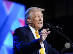 Republican presidential nominee former President Donald Trump speaks at the Israeli American Council National Summit, Thursday, Sept. 19, 2024, in Washington. (AP Photo/Evan Vucci)