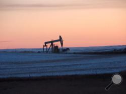 In this Feb. 25, 2015 photo, a pump jack for pulling oil from the ground is seen near New Town, N.D. (AP Photo/Matthew Brown)