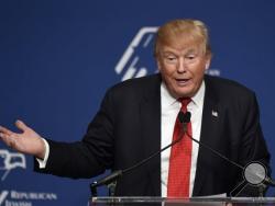 In this Dec. 3, 2015, photo, Republican presidential candidate Donald Trump speaks at the Republican Jewish Coalition Presidential Forum in Washington. (AP Photo/Susan Walsh)