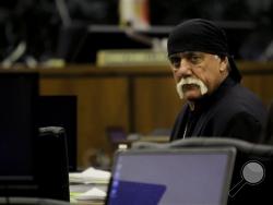 Hulk Hogan sits in court before the start of his trial Thursday, March 17, 2016, in St. Petersburg, Fla. Hogan, whose given name is Terry Bollea, and his attorneys are suing Gawker Media for $100 million, saying his privacy was violated, and he suffered emotional distress after Gawker posted a sex tape of Hogan and his then-best friend's wife. (Dirk Shadd/The Tampa Bay Times via AP, Pool)