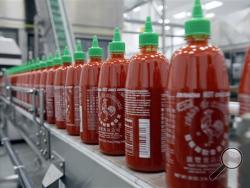 Sriracha chili sauce is produced at the Huy Fong Foods factory in Irwindale, Calif. The Irwindale City Council declared Wednesday, April 9, 2014, that the factory that produces the popular Sriracha hot sauce is a public nuisance. The action on Wednesday gives the factory 90 days to make changes to stop the spicy odors that prompted complaints from some residents last fall. (AP Photo/Nick Ut, File)