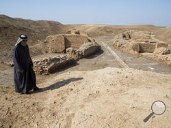 What is considered a world's oldest bridge , some 4,000 years-old is seen by the ancient city-state of Lagash, near Nasiriyah, Iraq, Thursday, Feb. 23, 2023. (AP Photo/Nabil al-Jourani)