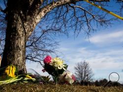 Flowers lie near a make shift memorial outside a Cracker Barrel restaurant Sunday, Feb. 21, 2016, in Kalamazoo, Mich. According to police a man drove around Kalamazoo fatally shooting several people at multiple locations on Saturday, including the parking lot of the restaurant. Authorities identified the shooter as Jason Dalton. (Andraya Croft/Detroit Free Press via AP)