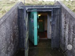 Blast doors that protects the entrance to the nuclear bunker that was built during the cold war in Ballymena, Northern Ireland, Thursday, Feb. 4, 2016. (AP Photo/Peter Morrison)