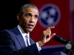 President Barack Obama speaks at Pellissippi State Community College, Friday, Jan. 9, 2015, in Knoxville, Tenn., about new initiatives to help more Americans go to college and get the skills they need to succeed. (AP Photo/Carolyn Kaster) 