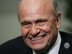  In this June 2, 2007, file photo, former Sen. Fred Thompson speaks during an interview with the Associated Press prior to a fund raiser in Richmond, Va. Thompson, a folksy former Republican U.S. senator from Tennessee who appeared in feature films and television including a role on "Law & Order," died Sunday, Nov. 1, 2015, his family said. He was 73. (AP Photo/Steve Helber, File)