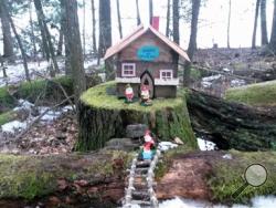 This Feb. 21, 2016, photo shows one of several gnome homes along Fisherman's Trail in Little Buffalo State Park in Newport, Pa. Park Manager Jason Baker told the Pennlive.com that he gave the OK originally for for Steve Hoke to create the mini houses, but it was later decided the homes could affect wildlife habitat. Hoke removed the little abodes Monday after being told he had until Feb. 29. (Deb Kiner/PennLive.com via AP)