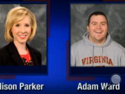 This screenshot from WDBJ-TV7, in Roanoke, Va., shows reporter Alison Parker and photographer Adam Ward. Parker and Ward were killed, Wednesday, Aug. 26, 2015, when a gunman opened fire during a live on-air interview in Moneta, Va. (Courtesy of WDBJ-TV7 via AP)