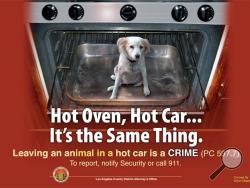 This undated photo of a poster provided by LA County District Attorney’s Office shows a poster reminding pet owners that it’s against the law to leave their animals in their vehicles during the dog days of summer. Hundreds, maybe thousands, of pets die each year when left in a closed car on a hot day. (AP Photo/LA County District Attorney’s Office)