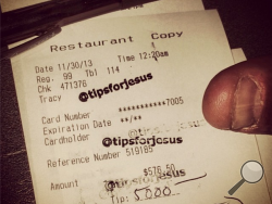 A look at one of the restaurant reciepts posted on the "Tips for Jesus" Instagram page.