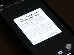 A message reading "Sorry, TikTok isn't available right now" is displayed from the TikTok app on a cell phone screen on Saturday, Jan. 18, 2025, in Los Angeles. (AP Photo/Andy Bao)