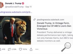 This image from the Truth Social account of former President Donald Trump shows an artificially generated image created by Paul Ingrassia, a New York-based political commentator and lawyer, which was posted on Trump's account on Sept. 11, 2024. (AP Photo)